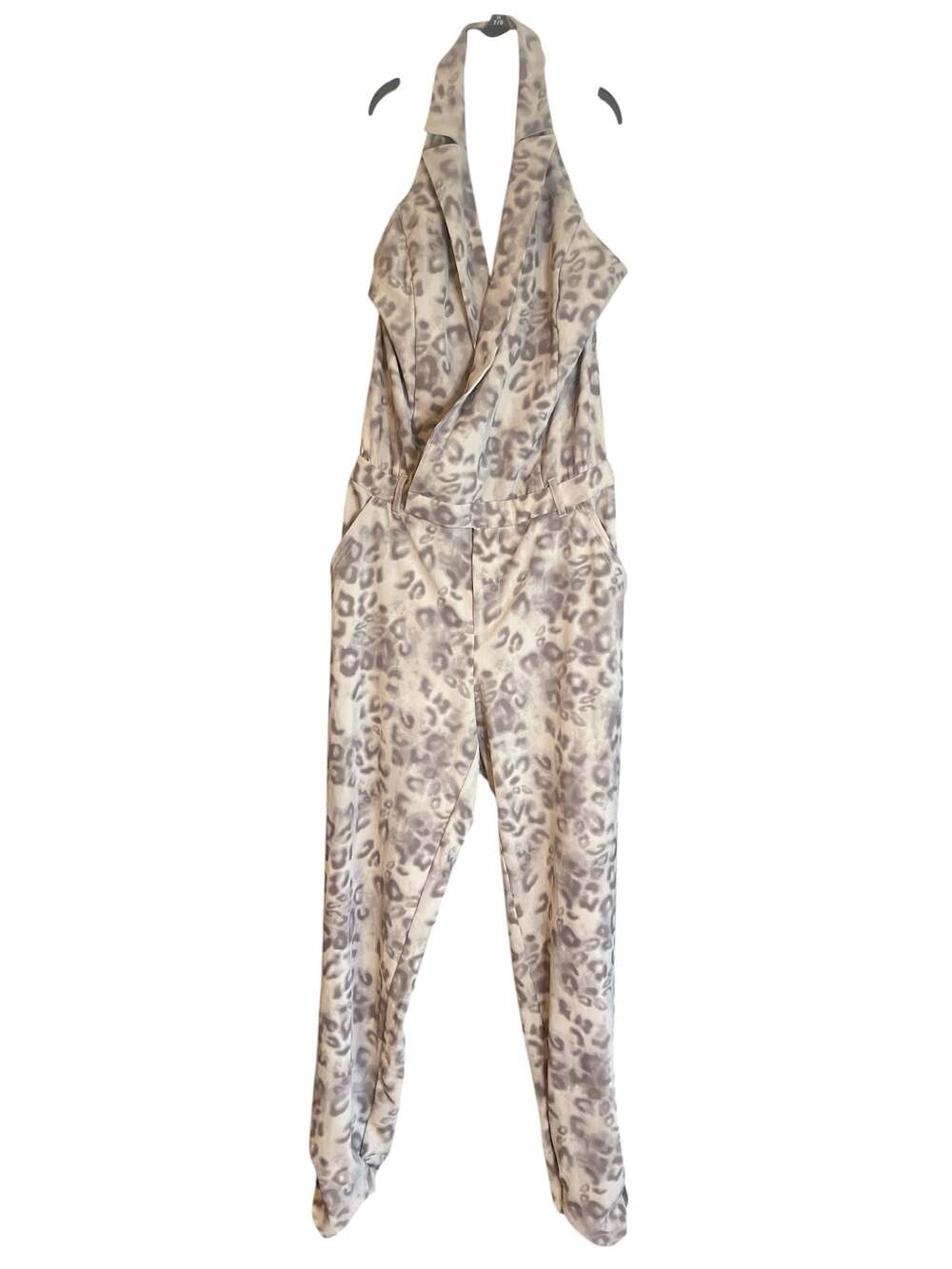GUESS Women's Grey Leopard Print Halter Neck Jumpsuit NWT